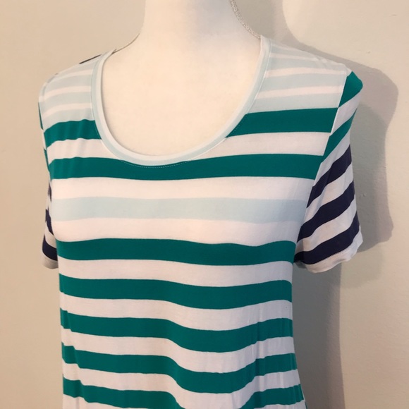 Anthropologie Little Yellow Button Striped Teal White Tunic Large - Picture 2 of 8